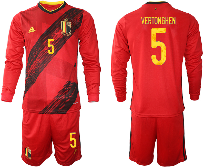 Cheap Men 2021 European Cup Belgium home Long sleeve 5 soccer jerseys
